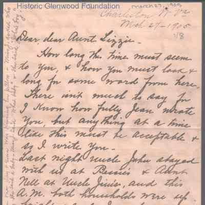 Amacetta "Amy" Summers to "Aunt Lizzie," (Elizabeth W. Wickes), Mar 27, 1905