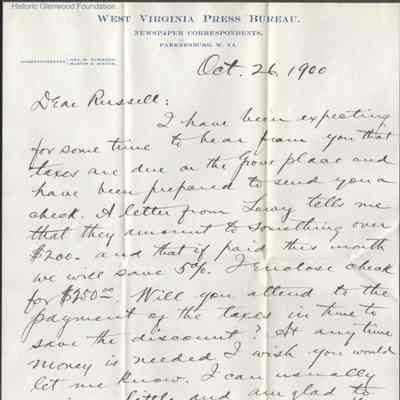 Russell G. Quarrier from George W. Summers, Oct 26, 1900