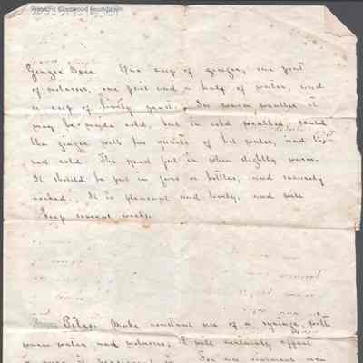 Amacetta Laidley Summers' recipe for ginger beer, no date