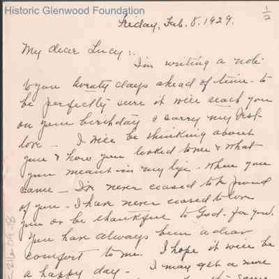 Lucy S. Quarrier from Elizabeth S. Quarrier, Feb 8, 1929