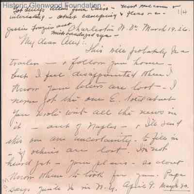 Alexander W. Quarrier from mother Elizabeth S. Quarrier, March 19, 1926