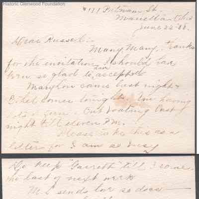 Russell G. Quarrier from Elizabeth S. Quarrier, Jun 22, 1888