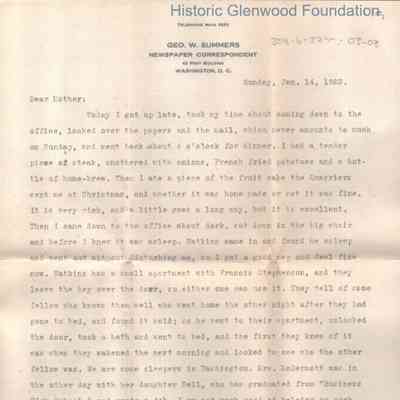 Lucy W. Summers from George W. Summers, January 14, 1923