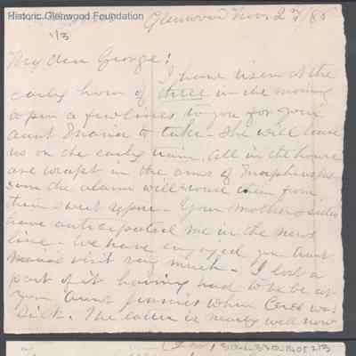 George W. Summers from Abigail E. Woodbridge, Nov 2, 1886
