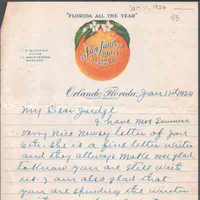 Lewis Summers from N. P. Baker, Jan 11, 1926