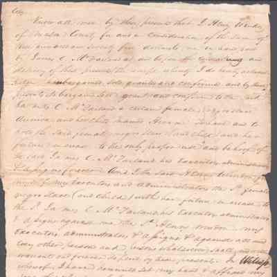 James C. McFarland Slave Purchase from Henry Mindon, Jan 14, 1822