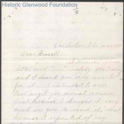 Russell G. Quarrier from Elizabeth S. Quarrier, Jan 11, 1888