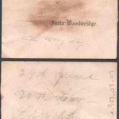Calling card for Julia Woodbridge, no date