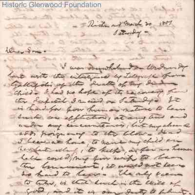 Judge George Summers to unknown recipient about death of child, Mar 30, 1851