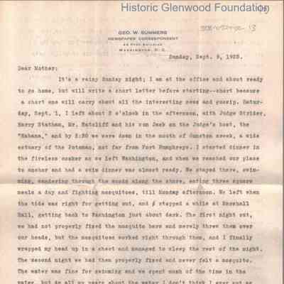 Lucy W. Summers from George W. Summers, September 9, 1923