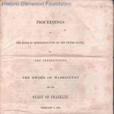 U. S. House of Representatives Proceedings for Presentation of George Washington's sword, Feb 7 1843