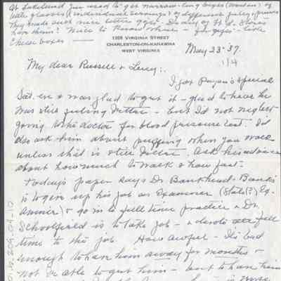 Russell G. Quarrier from Elizabeth S. Quarrier, May 23, 1937