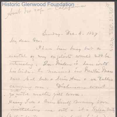 George W. Summers from Lucy W. Summers, Dec 4, 1887