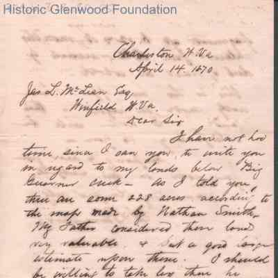 Lewis Summers to James L. McLean, Apr 14, 1870