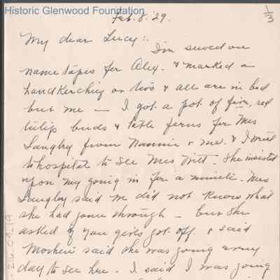 Lucy S. Quarrier from Elizabeth S. Quarrier, Feb 8, 1929