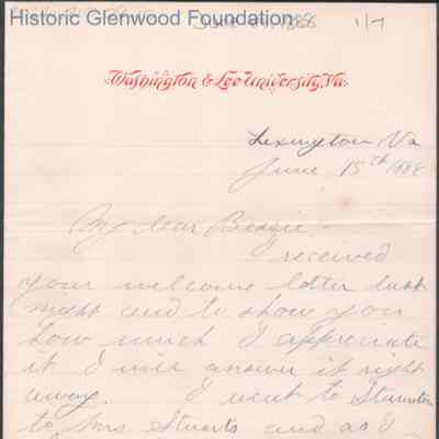 Elizabeth S. Quarrier from Russell G. Quarrier, Jun 15, 1888
