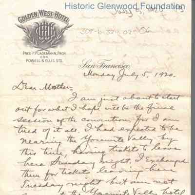 Lucy W. Summers from George W. Summers, July 05, 1920