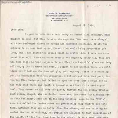 Elizabeth S. Quarrier from George W. Summers, Aug 31, 1914