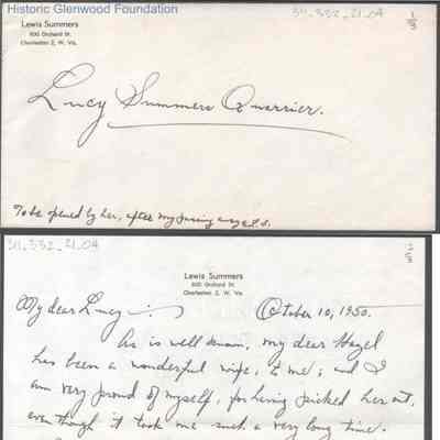 Lewis Summers, Jr. to Lucy Summers Quarrier, to be read upon Lewis' death, Oct 10, 1950