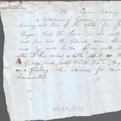 Amacetta Laidley Summers' recipe for Tapioca Pudding, no date