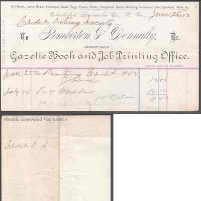 K. M. I. Literary Society receipt from Pemberton & Donnally, Jun 25, 1883