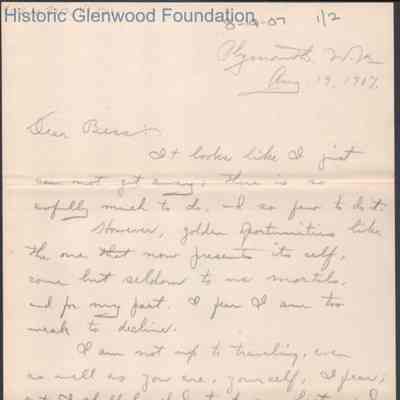 Elizabeth S. Quarrier from Lewis Summers, Jr., Aug 19, 1907