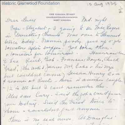 Lucy S. Quarrier from Elizabeth S. Quarrier, Aug 15, 1935