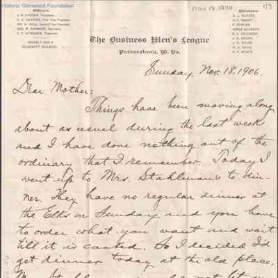 Lucy W. Summers from George W. Summers, Nov 18, 1906