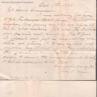 Lewis Summers from John S. Hogue, Oct 1, 1888