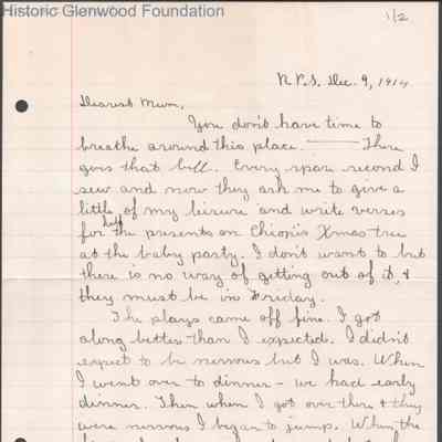 Elizabeth S. Quarrier from Lucy S. Quarrier, Dec 9, 1914