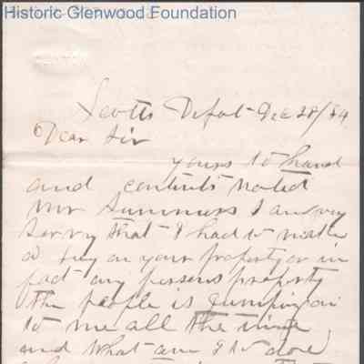 Lewis Summers from P. Frazier, Dec 28, 1884