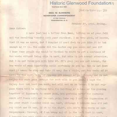 Lucy W. Summers from George W. Summers, October 27, 1922