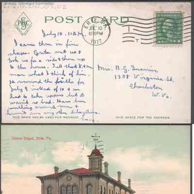 Postcard to Elizabeth S. Quarrier from Lucy S. Quarrier, Jul 10, 1917