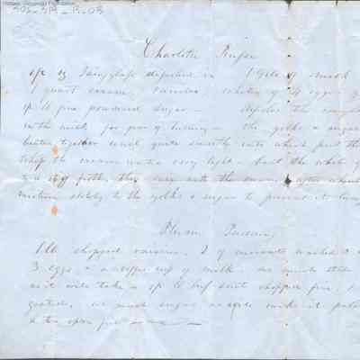 Amacetta Laidley Summers' recipe for Charlotte Russe & Plum Pudding, no date