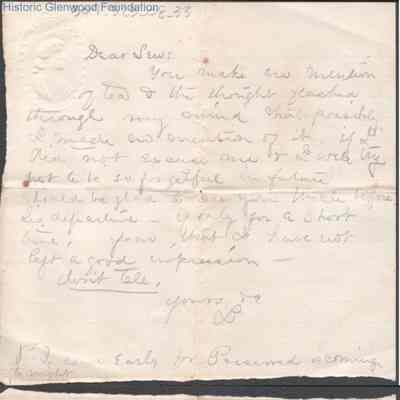 Lewis Summers from Lucy W. Summers, no date