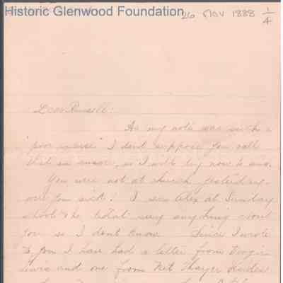 Russell G. Quarrier from Elizabeth S. Quarrier, Nov 26, 1888