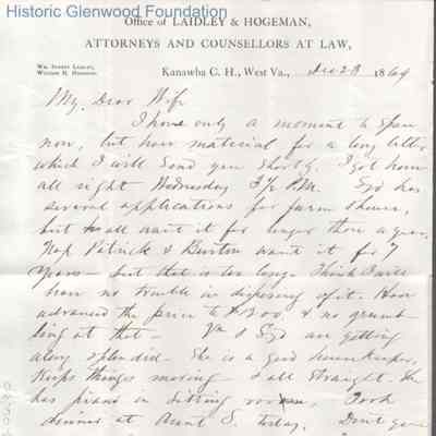 Lucy W. Summers from Lewis Summers, Dec 23, 1869