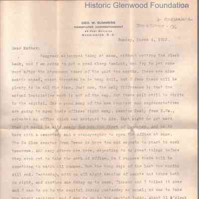 Lucy W. Summers from George W. Summers, March 4, 1923