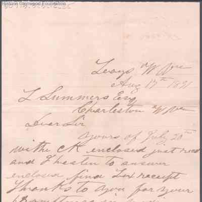 Lewis Summers from John C. Morris, Aug 17, 1891