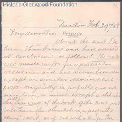 George W. Summers from Abigail E. Woodbridge, Feb 29, 1888