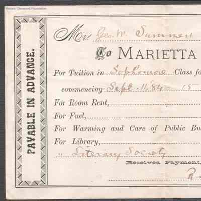 George W. Summers, Tuition Statement, Marietta College, Sep 11, 1884