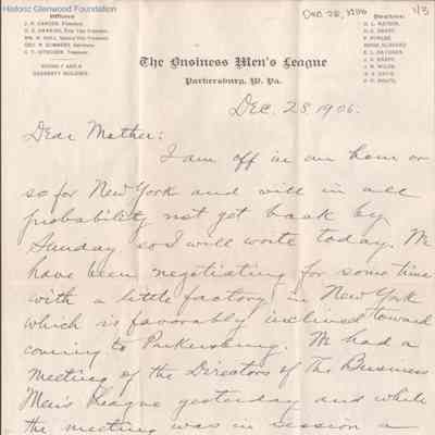 Lucy W. Summers from George W. Summers, Dec 28, 1906