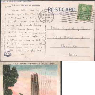 Postcard to Elizabeth G. Quarrier from Lucy S. Quarrier, Feb 21, 1931