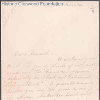 Russell G. Quarrier from Elizabeth S. Quarrier, Oct 14, 1888