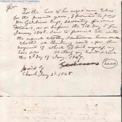 Judge George Summers Promissory Note to William Gillison for Slave Hire, Jan 2, 1847
