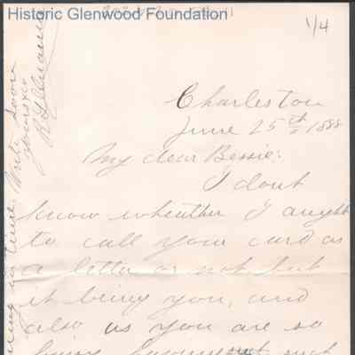 Elizabeth S. Quarrier from Russell G. Quarrier, Jun 25, 1888