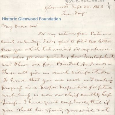 Lewis Summers from Judge George Summers, Sep 22, 1863