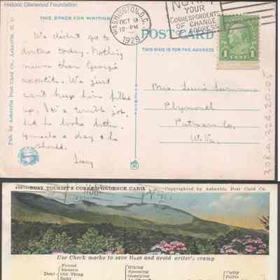 Postcard to Lucy W. Summers from Lucy S. Quarrier, Oct 9, 1929