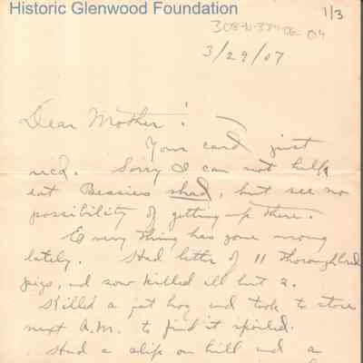 Lucy W. Summers from Lewis Summers Jr, March 29, 1907