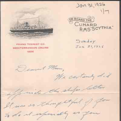 Elizabeth S. Quarrier from Alexander W. Quarrier, Jan 31, 1926